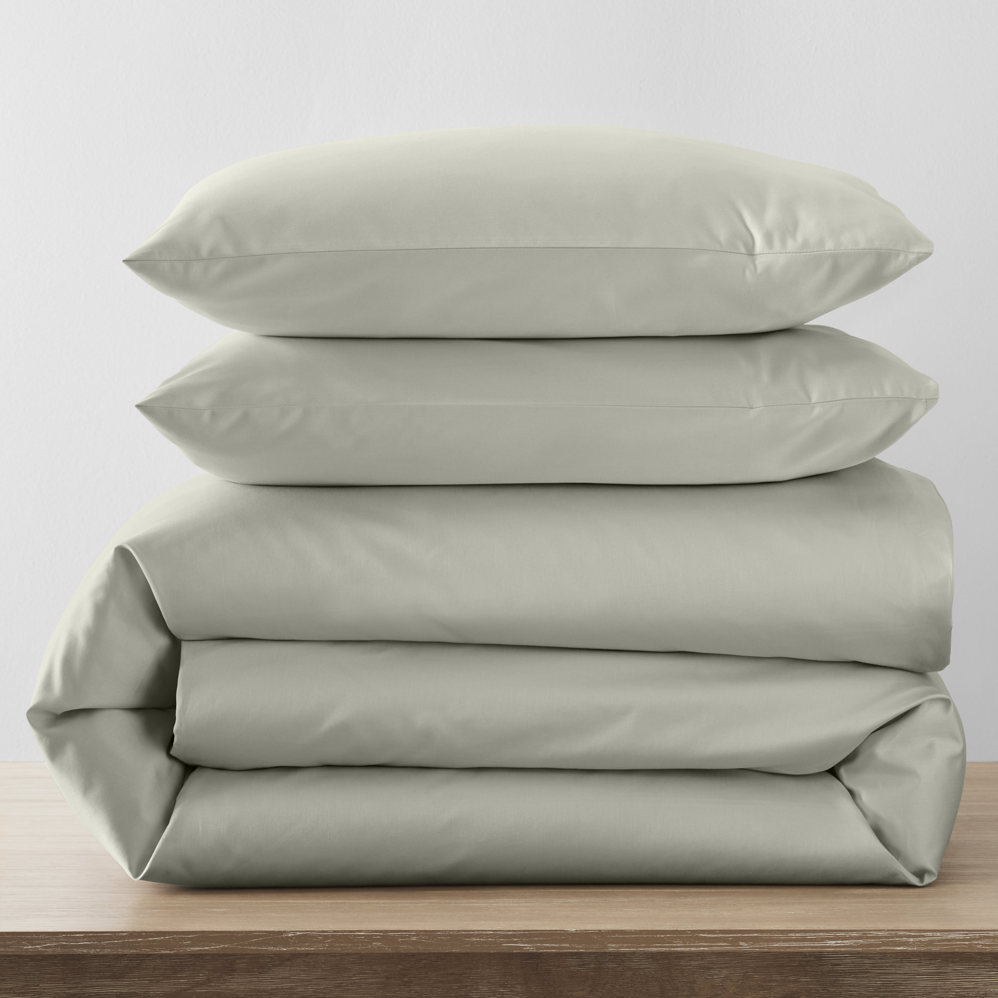 Danfield Cotton Sateen Duvet Cover Set, Sage, King / Cal King Duvet Cover + 2 Pillow Shams