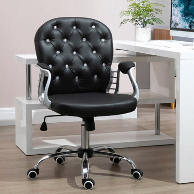 Chaise de bureau en cuir Vinsetto Pu, chaise de bureau capitonnée avec accoudoirs rembourrés, hauteur réglable et roulettes pivotantes