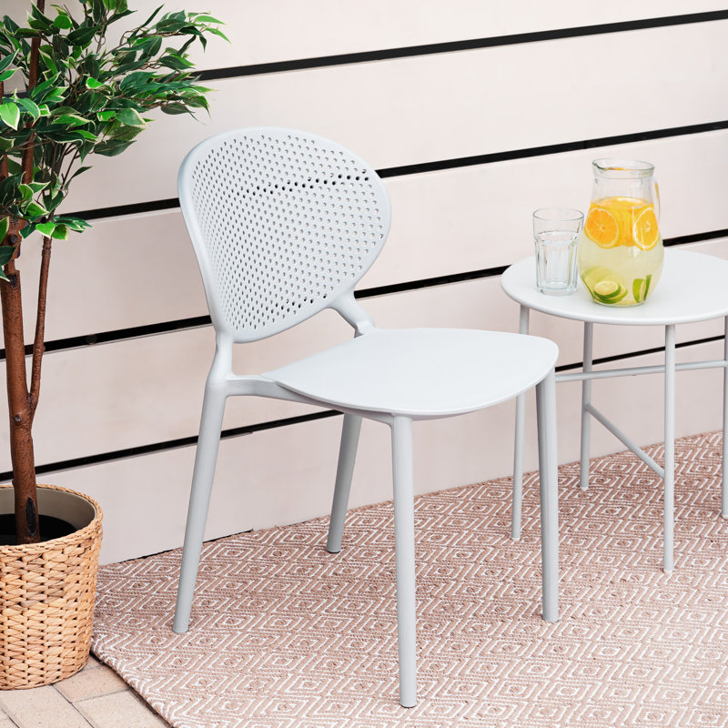 Suze Stacking Patio Dining Side Chair, Grey/Brown/Blue