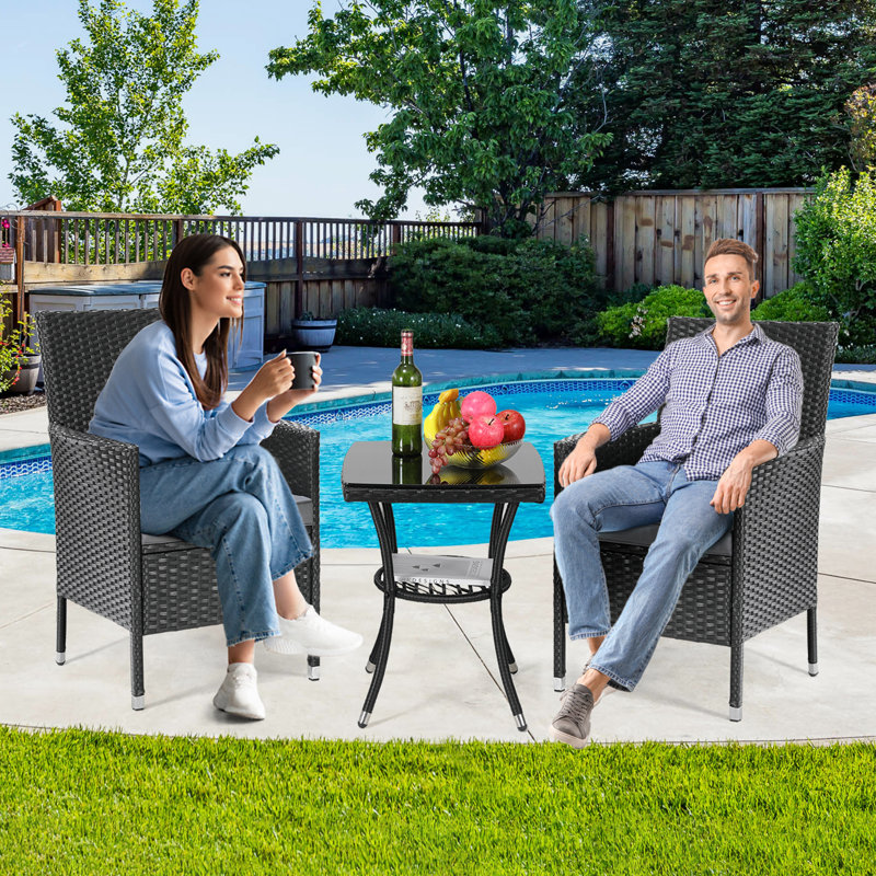 Annehild Wicker Patio Dining Set with Square Table , Cushions Included