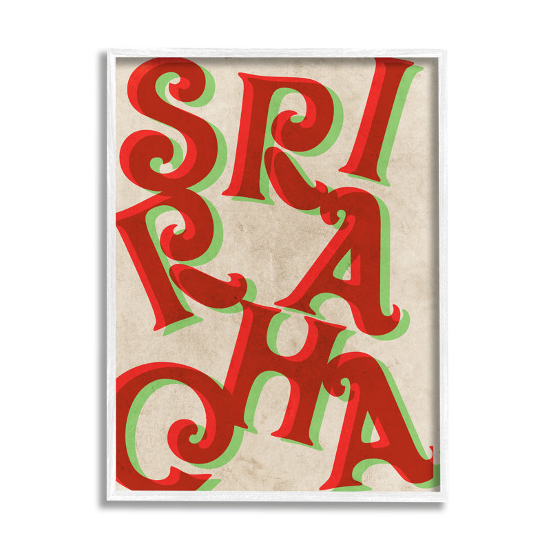 Sauce piquante Sriracha, H 30 po x l 24 po x P 1,5 po, Giclée encadrée blanc bord de mer