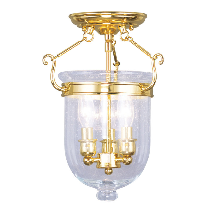 Husman Glass Semi Flush Mount, 17" H x 12" W x 12" D, Polished Brass