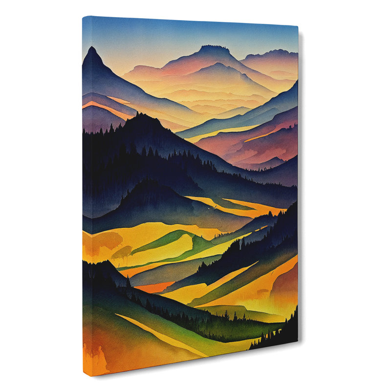 Meadow Landscape Watercolour No.2 - Wrapped Canvas, 50cm H x 35cm W x 3cm D