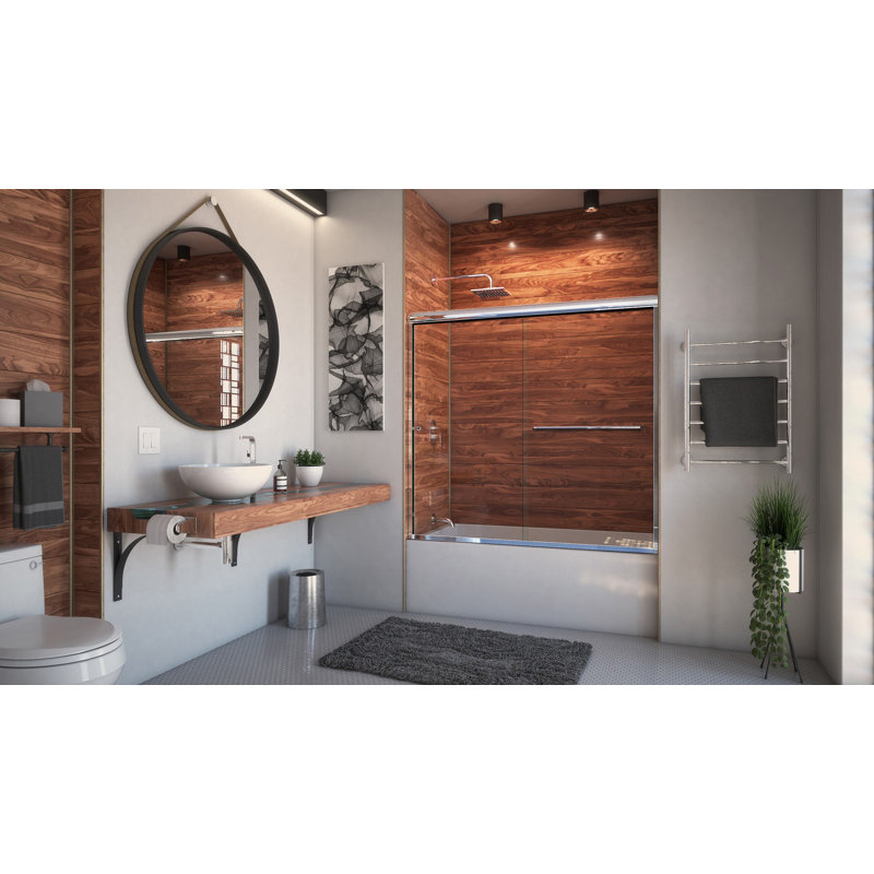 Ete - W x 57.375'' H Bypass Door Frameless Tub Door with, Left Opening, Polished Chrome