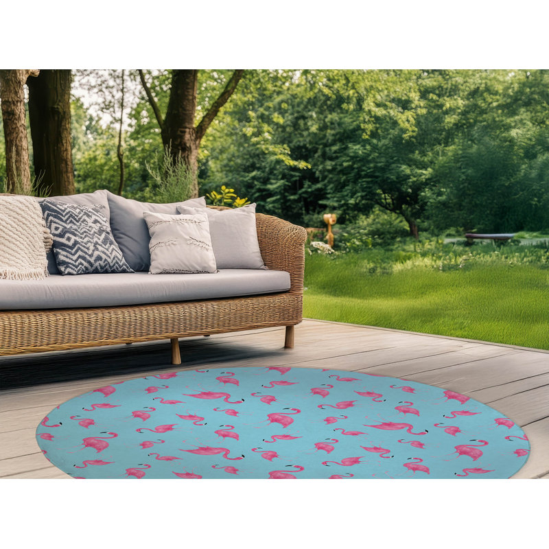 Tapis d'extérieur Summer Flamingo, Rond 5 pi