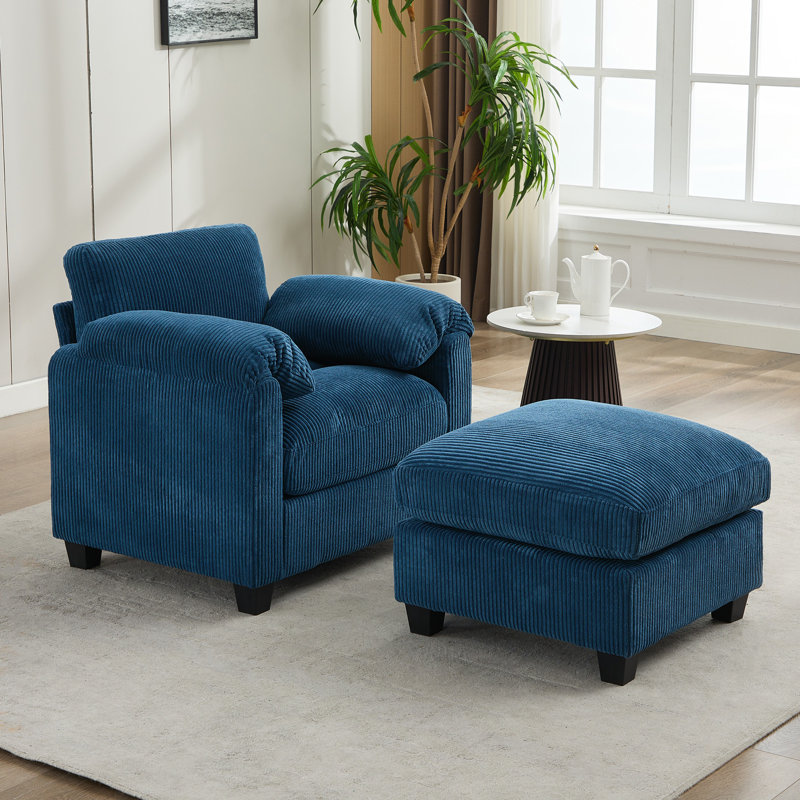 Fauteuil d'appoint 34,6 po avec repose-pieds, Velours côtelé bleu marine