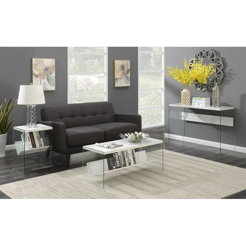 Table de bout traîneau avec rangement Allegonda, Faux marbre blanc