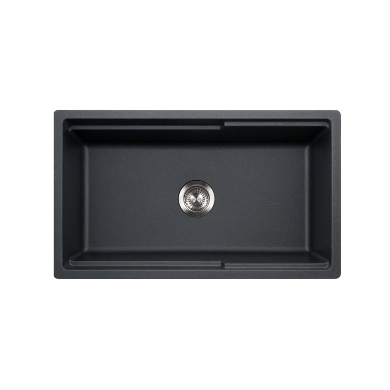 Houzer 33 in  Apron Front Granite Composite Workstation Sink w/ Accessories, Black