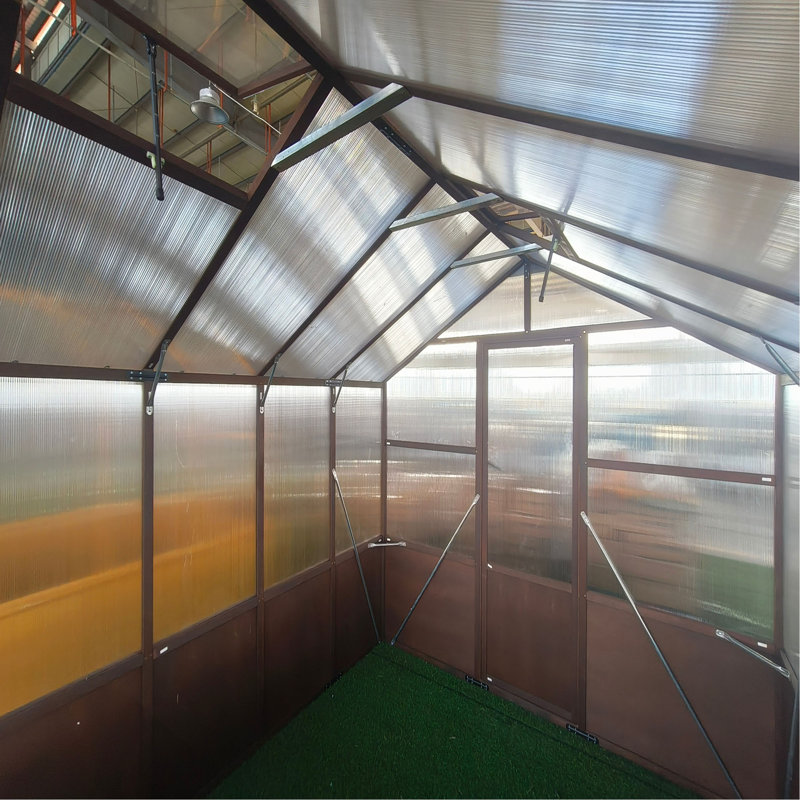Ensemble de serre de 8 x 10 pi, serres en bois avec panneau en polycarbonate de 6 mm, serre avec évent réglable et porte verrouillable, serre pour l'extérieur, jardin, cour