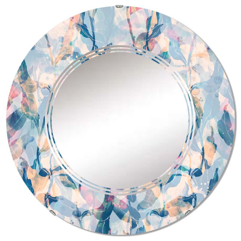Rose et nuances de bleu - Miroir mural rond traditionnel, 24 po x 24 po