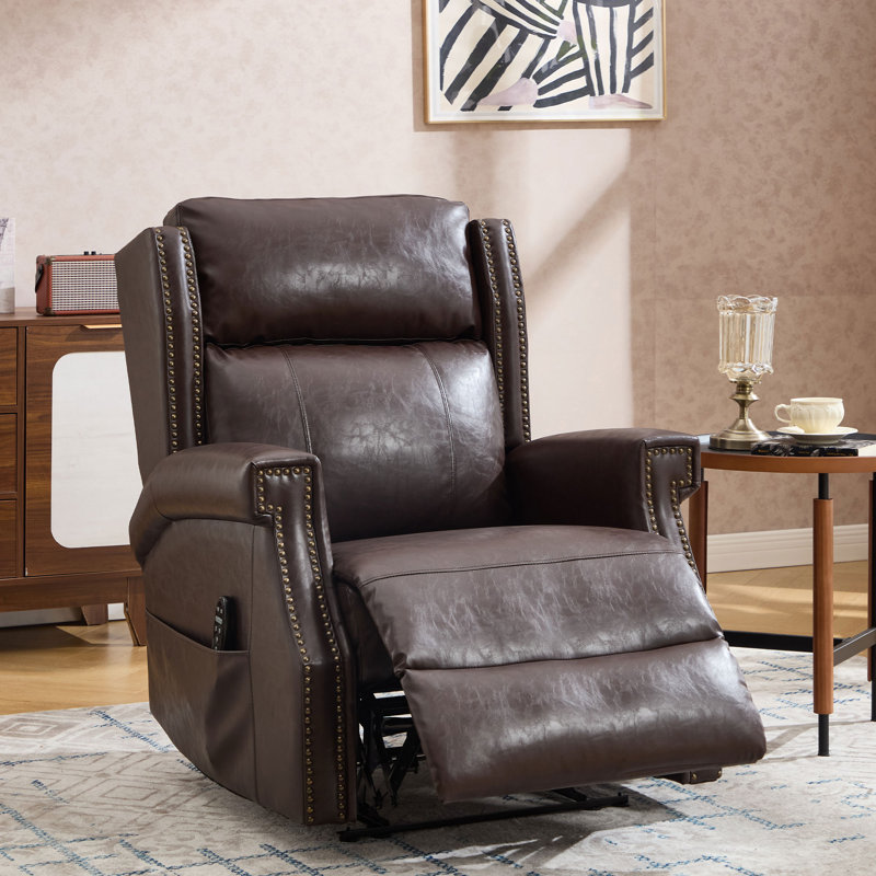 34.8"W Manual Recliner with Heat and 8-point Massage function, vintage design, with pockets, Brown