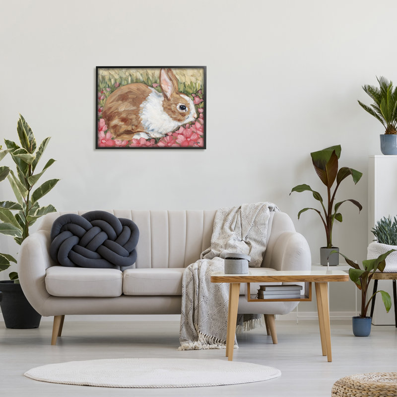 Bunny Pink Spring Blossoms - Peinture, Giclée encadrée noir minuit, H 24 po x l 30 po x P 1,5 po