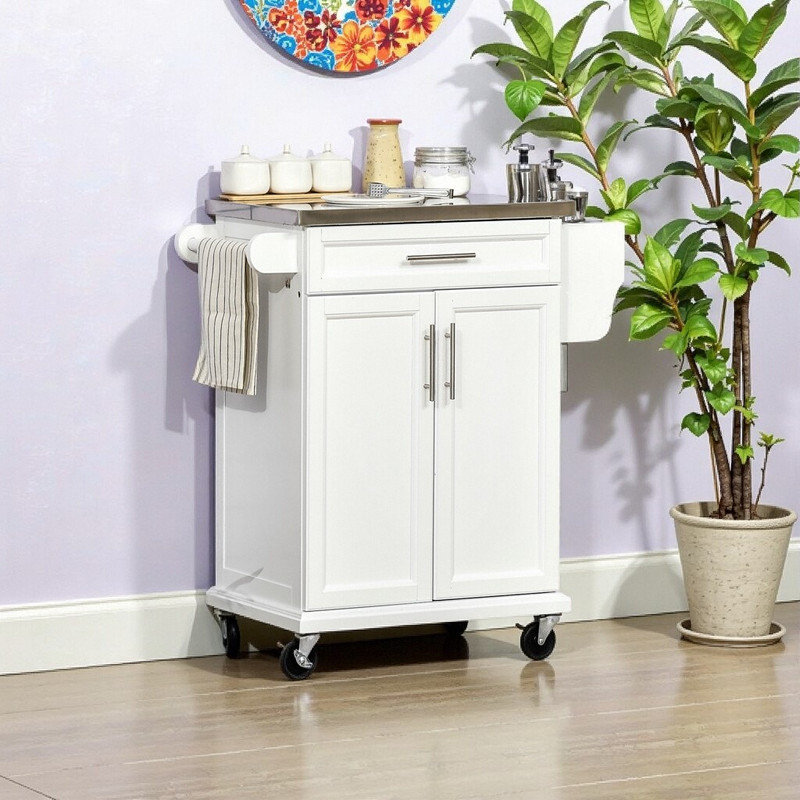 Îlot de cuisine mobile avec tiroir de comptoir et tablettes en acier inoxydable 47,5 x 19,7 x 35,6