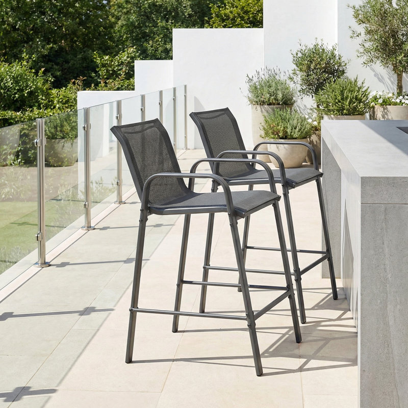 Ensemble de 2 tabourets de patio Cristel, Gris
