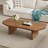 47" Mid Century Brown Wood Coffee Table with Free Form Table top, Double Wood Legs for Living Room