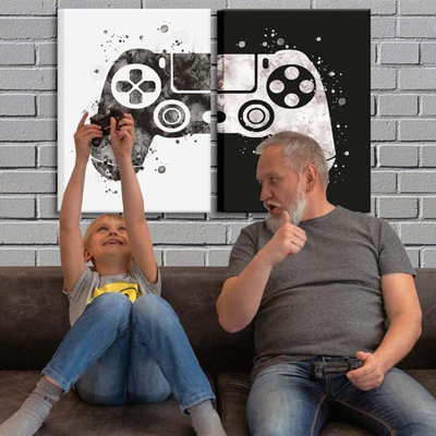 Framed Gamepad Canvas Wall Art Video Game Themed Pictures Painting Artwork Gaming Black Game Room Decor Posters Prints Wall Art Gifts For Game Lovers Wall