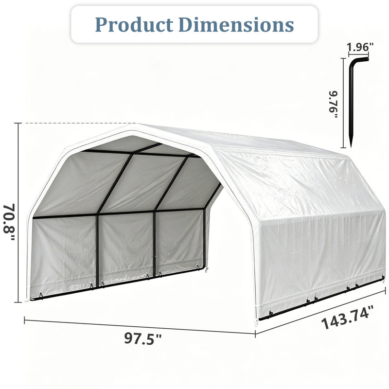 Abri 12 pi x 12 pi blanc à usages multiples - Abri pour chevaux, bovins et chèvres durable avec toile imperméable