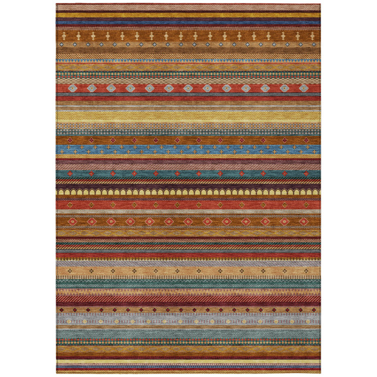 Machine Washable Indoor/Outdoor Husby ACN2218 Striped Rug