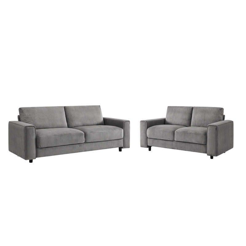 Ensemble de canapé modulaire en velours côtelé de style minimaliste moderne 2 pièces, Grey Corduroy