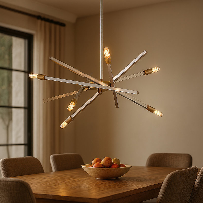 Lustre articulé Spoutnik à 6 lumières Archer, Nickel brossé, H 26 po x l 26 po x P 26 po