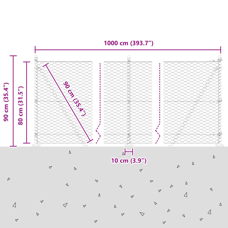 Vidaxl Hexagon Fence Galvanised Steel, Silver, 80cm H x 1000cm W