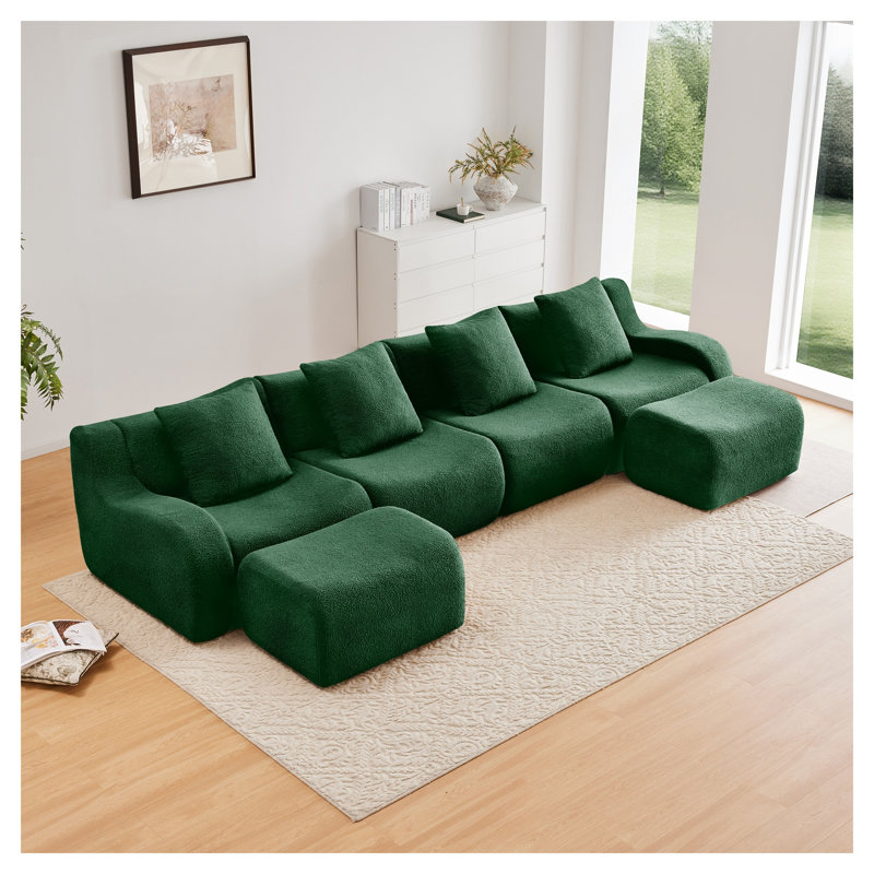 Canapé modulaire en U Emerald Green Teddy, Ours en peluche vert