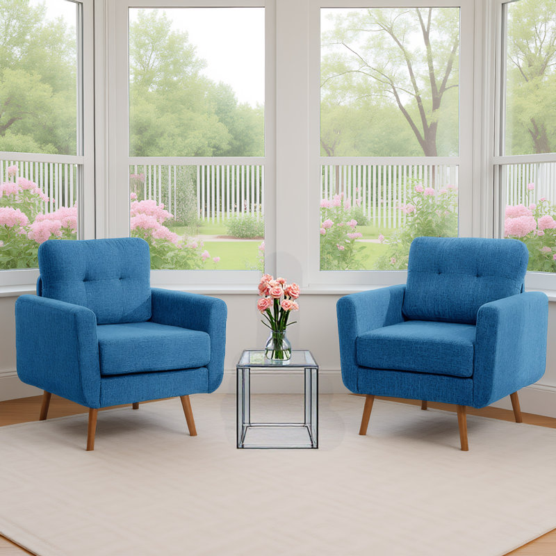Jadier 30" Wide Tufted Armchair, Blue 100% Polyester