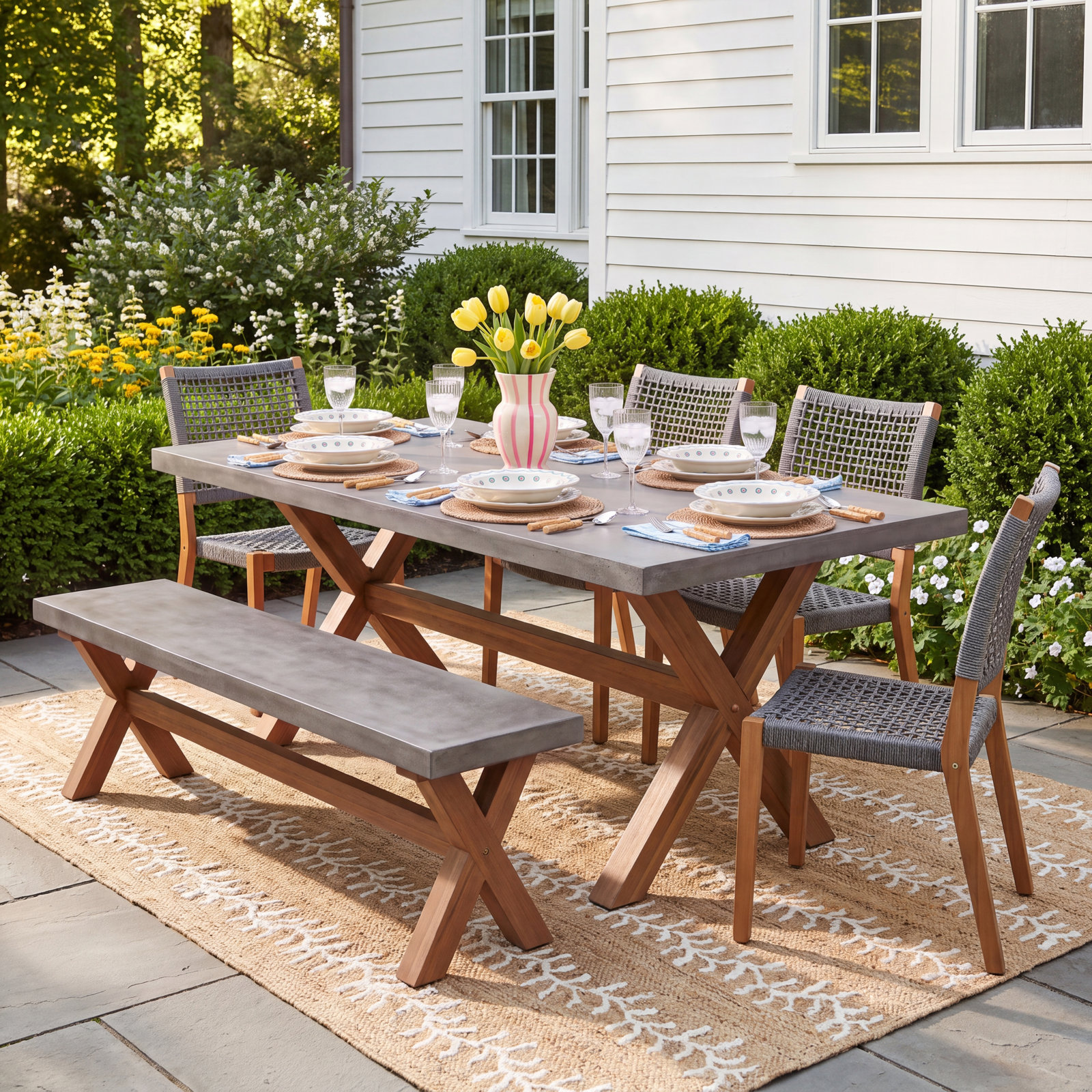 Fleur 74" Eucalyptus Patio Dining Set