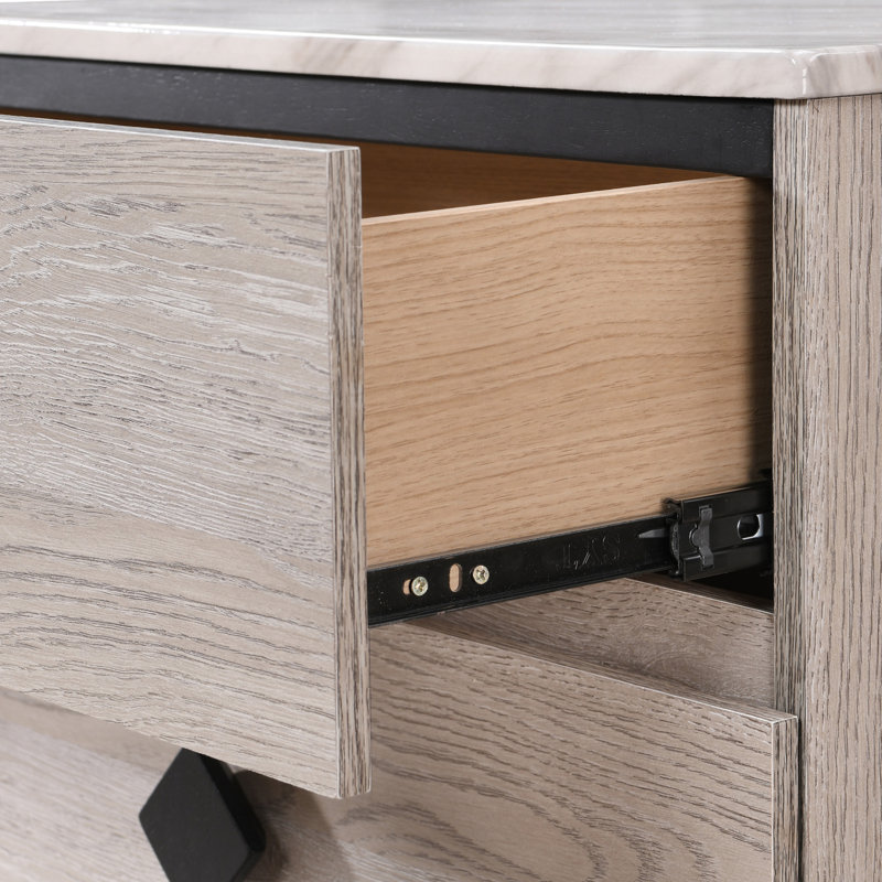 Micah Beige 2-Drawer Nightstand with Marble Print Top