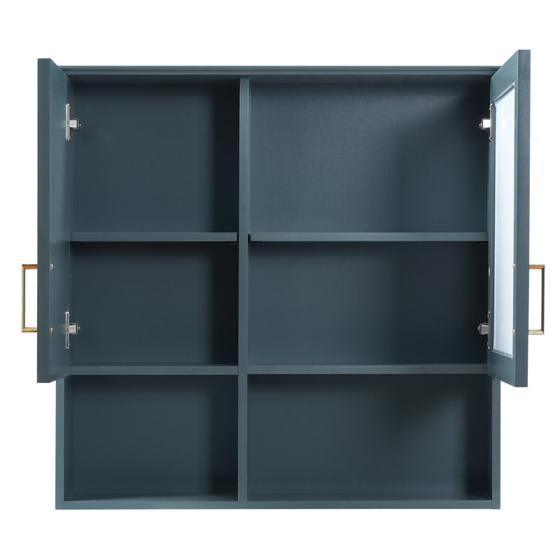 Armoire de toilette 2 en 1, armoire de pharmacie murale avec tablettes réglables et portes à fermeture en douceur, Bleu