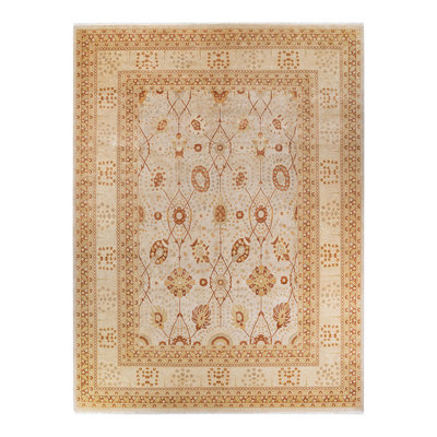 Tapis ivoire traditionnel en laine noué à la main 9 pi 4 po x 12 pi 3 po