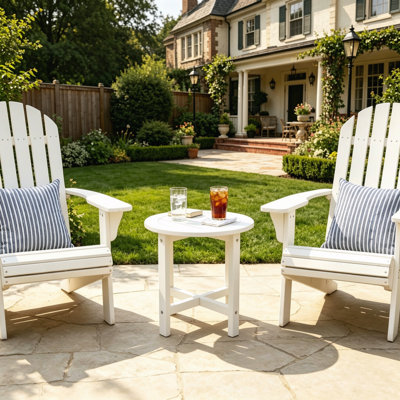 18" Round White HDPE Outdoor Side Table - Weather Resistant Patio End Table