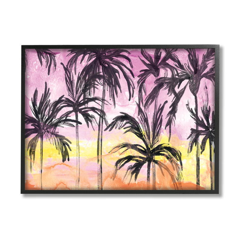 Silhouettes tropicales de palmiers tropicaux au coucher du soleil - Peinture, H 16 po x l 20 po x P 1,5 po