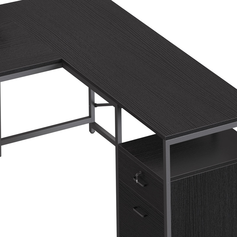  78.7'' U Shaped Reversible Desk With Power Outlets, LED Lights & Monitor Stand, Black/Gray