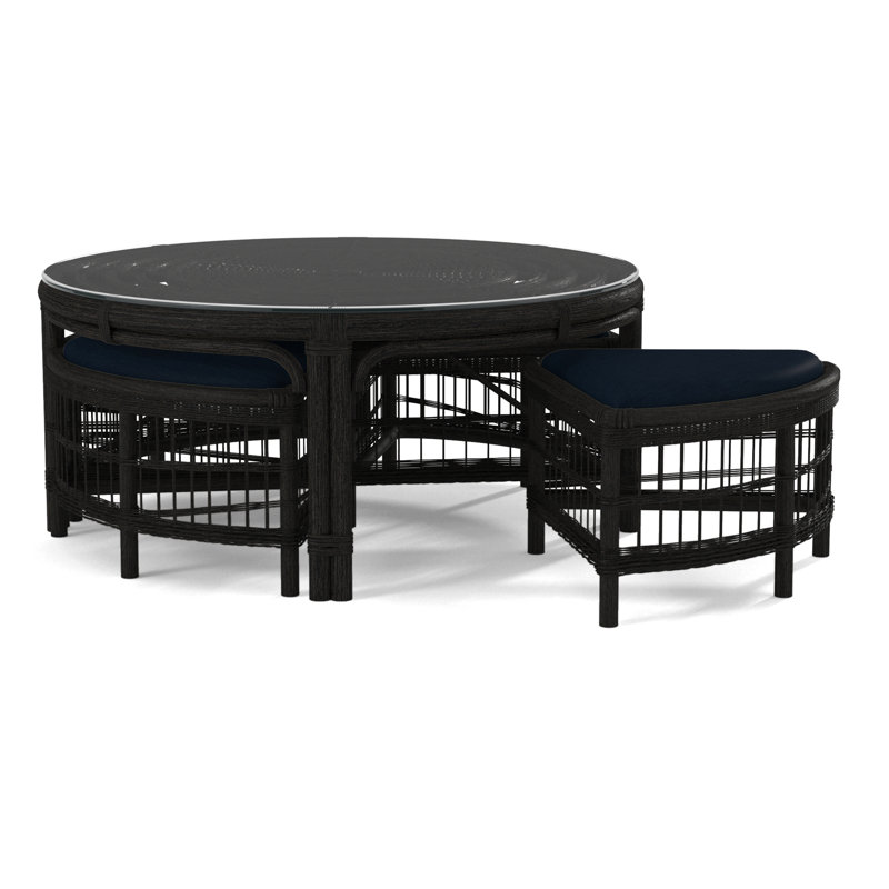 Table basse en rotin avec bancs Raffles, Noir, noir, noir, noir, Performance blanc sucre; 0863-91
