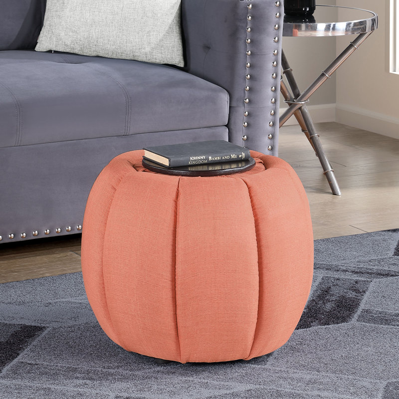Turcot Storage Ottoman with Reversible Tray Lid, Coral Fabric