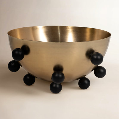 Modern Glam Iron Metal 13" Bubble Bowl In Gold and Black - 13" x 13" x 6"