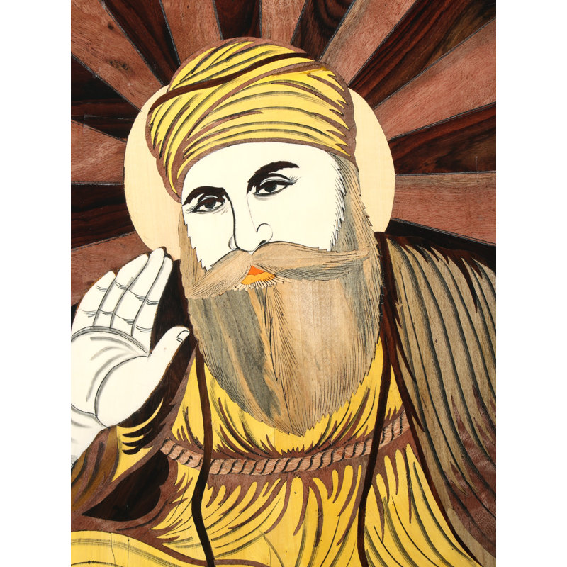 25 "Gurunanak Saheb couleur naturelle sur panneau de bois avec incrustation - artisanat traditionnel sikhe