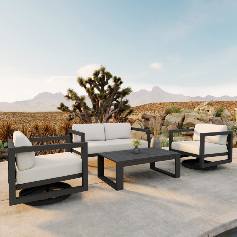 Avion 4 Piece Loveseat Set With Swivel, Canvas Natural Sunbrella® Canvas, Slate