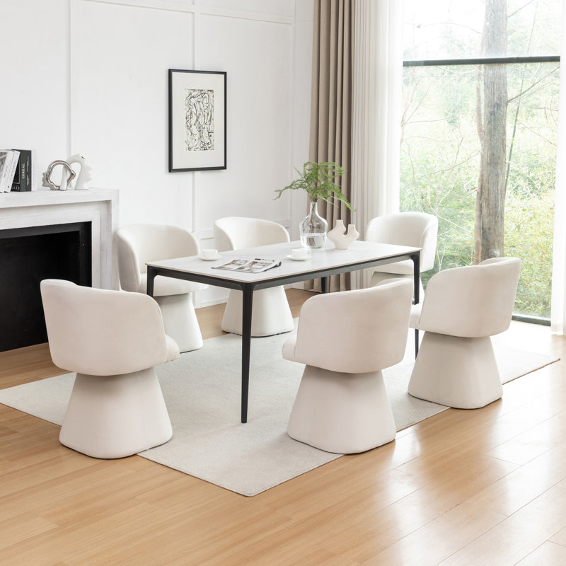 Dantzler Velvet Swivel Upholstered Dining Chair, Beige, 6