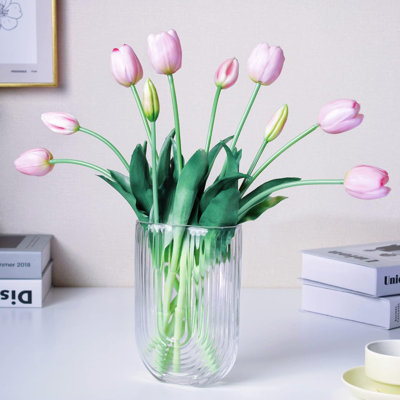 16-inch Premium Real Touch Fake Tulips, Artificial Flowers with Buds, Flexible Stem Easy to Shape, Faux Tulips (Vase not Included), 10-Pack Set