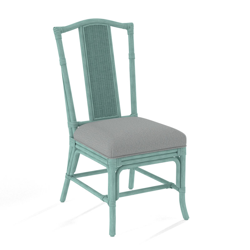 Drury Lane Slat Back Side Dining Chair, Frost White, Light Blue Performance Fabric; 0851-55