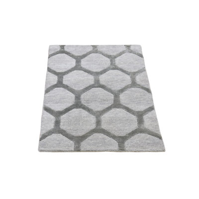 Tapis oriental gris clair en laine et en soie noué à la main 2 pi x 3 pi A7139ADDE8414CE192152AC6AA9392FB