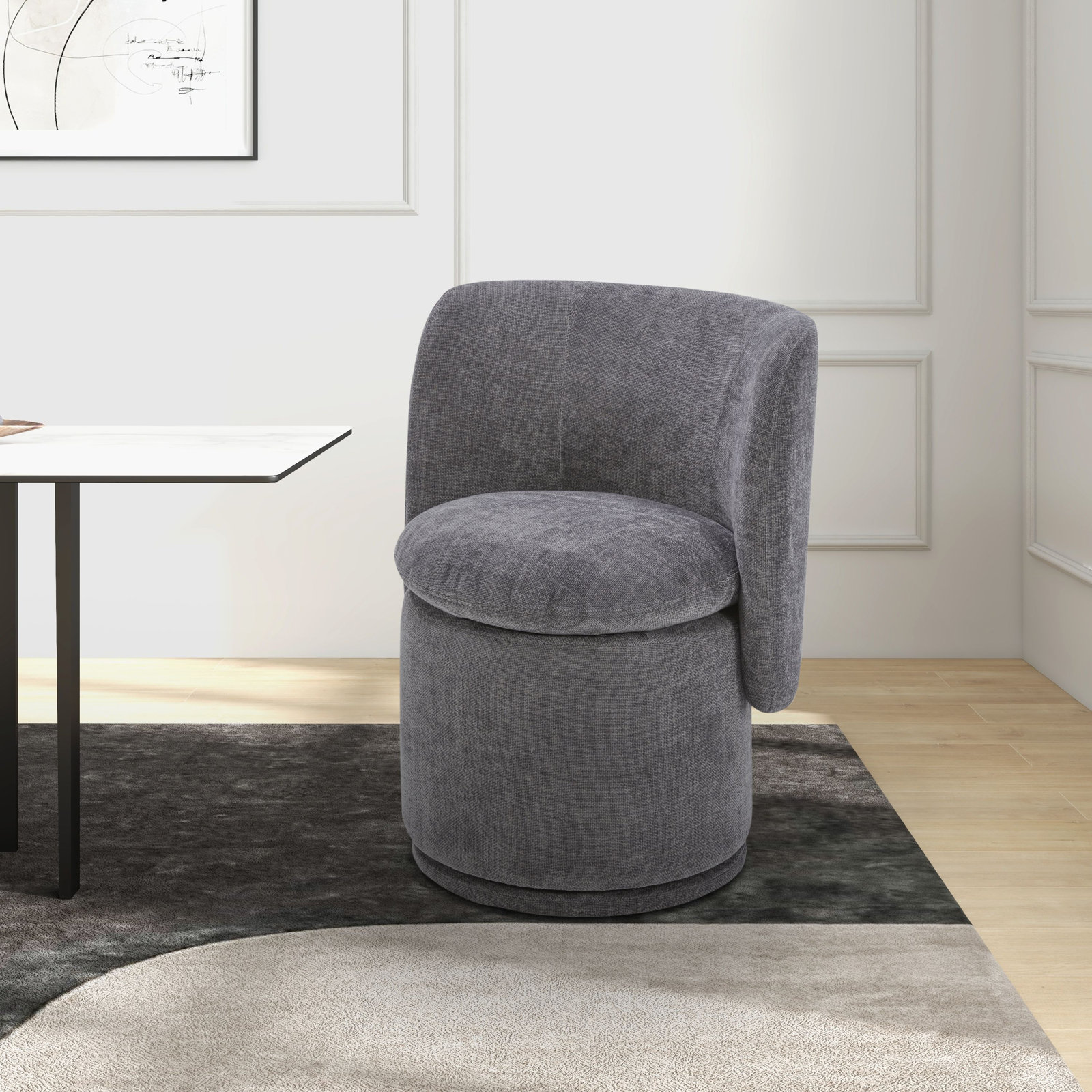 Kepler Swivel Dining Chair, Dark Gray Basketweave