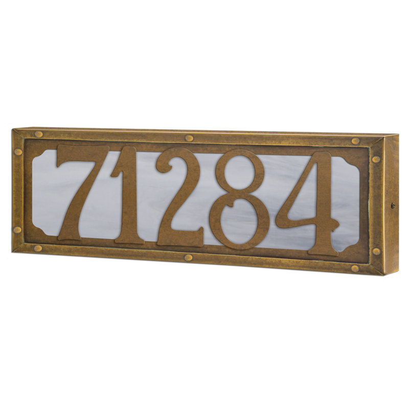Plaque d'adresse murale personnalisable 12 V pour 5 numéros, Laiton chaud / blanc
