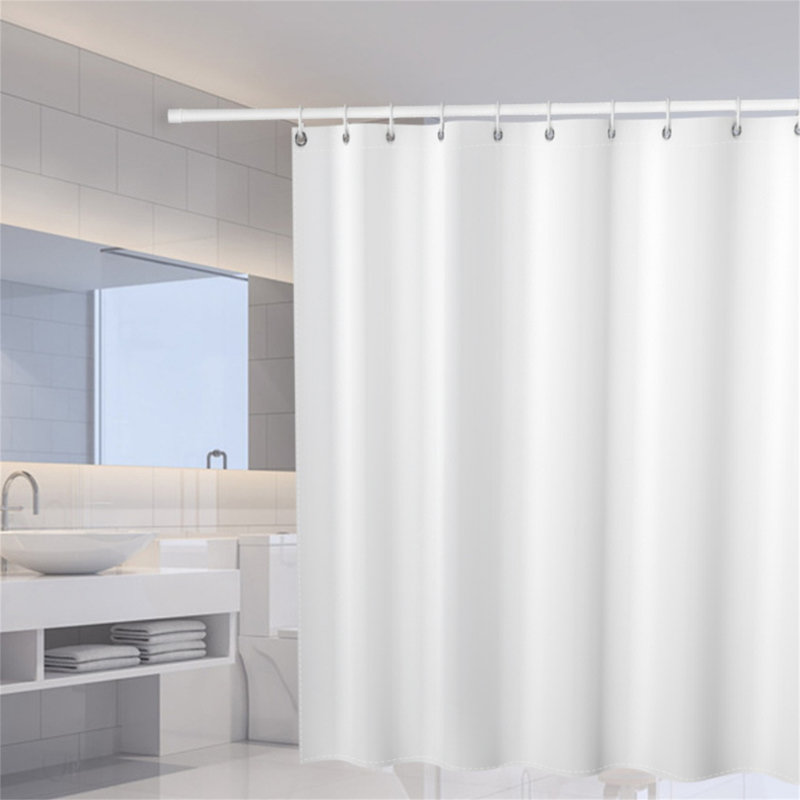 Rideau de douche simple de couleur unie + crochets, Blanc, H 70,87 po x l 70,87 po