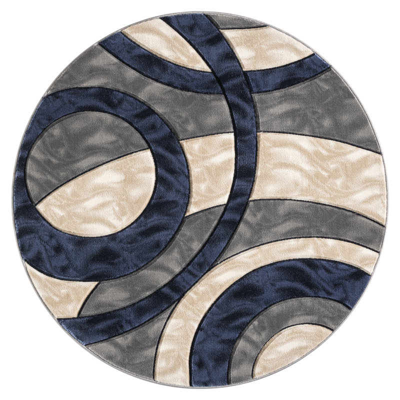 Orelsi Collection Abstract Geometric Area Rug, Round 5'3"