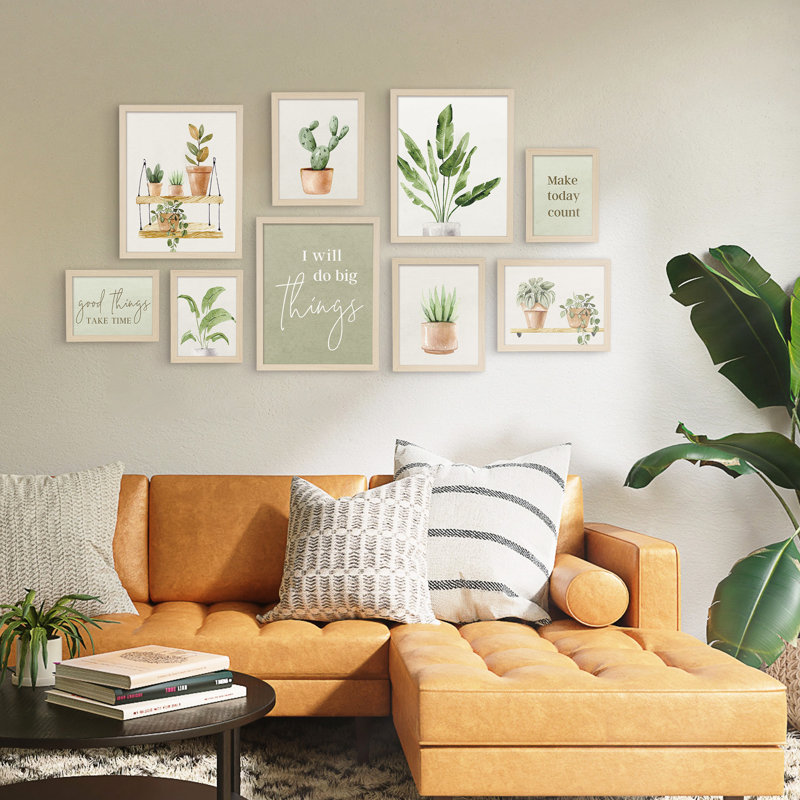 9 Pack Green Potted Botanical Plants Gallery Wall Frame Set,Three 11x14,Three 8x10, Three 6x8