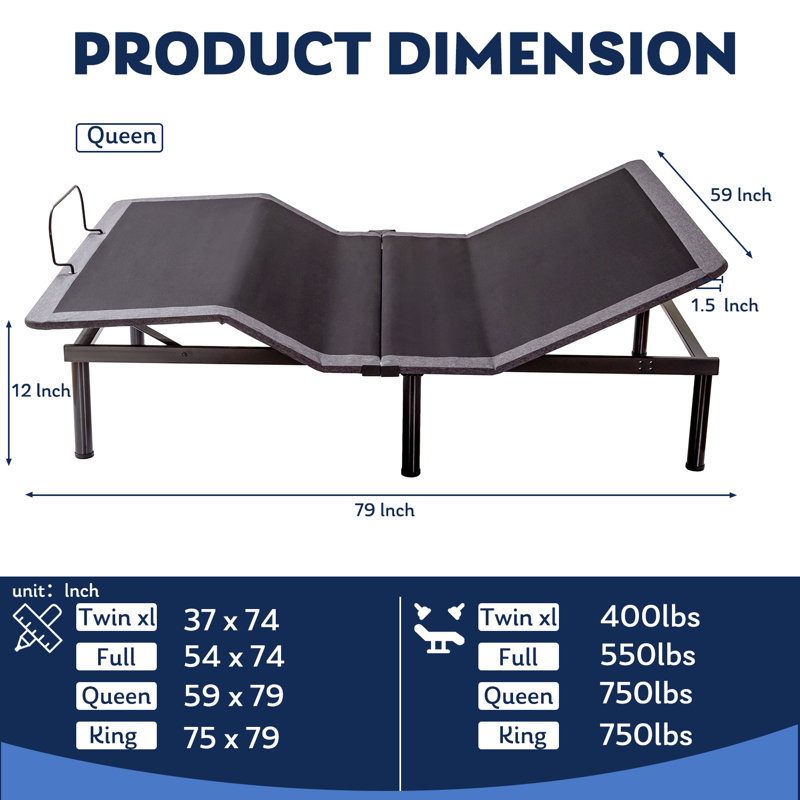 Zero Gravity Adjustable Bed Frame with Wireless Remote, Head and Foot Incline, King