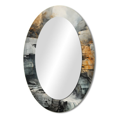 Waterfall Cliff Adventure - Gray Traditional Oval Wall Mirror